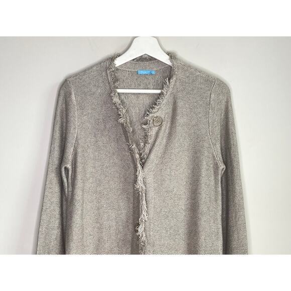J.McLaughlin Parisse Fringed Button Up Textured Cardigan Sweater Oatmeal Women S - Picture 3 of 10